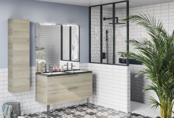 Meuble De Salle De Bain Infiniti 2 Tiroirs Poignees Chene Vert